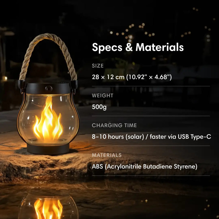 Solar-Powered Lantern with Lifelike Flame Glow