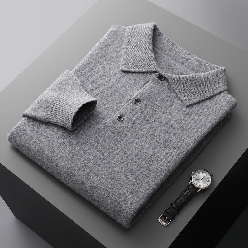 LuxuraSoft Men’s Cashmere-Merino Long Sleeve Polo
