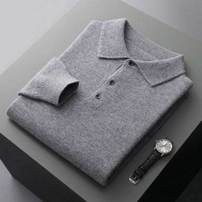 LuxuraSoft Men’s Cashmere-Merino Long Sleeve Polo