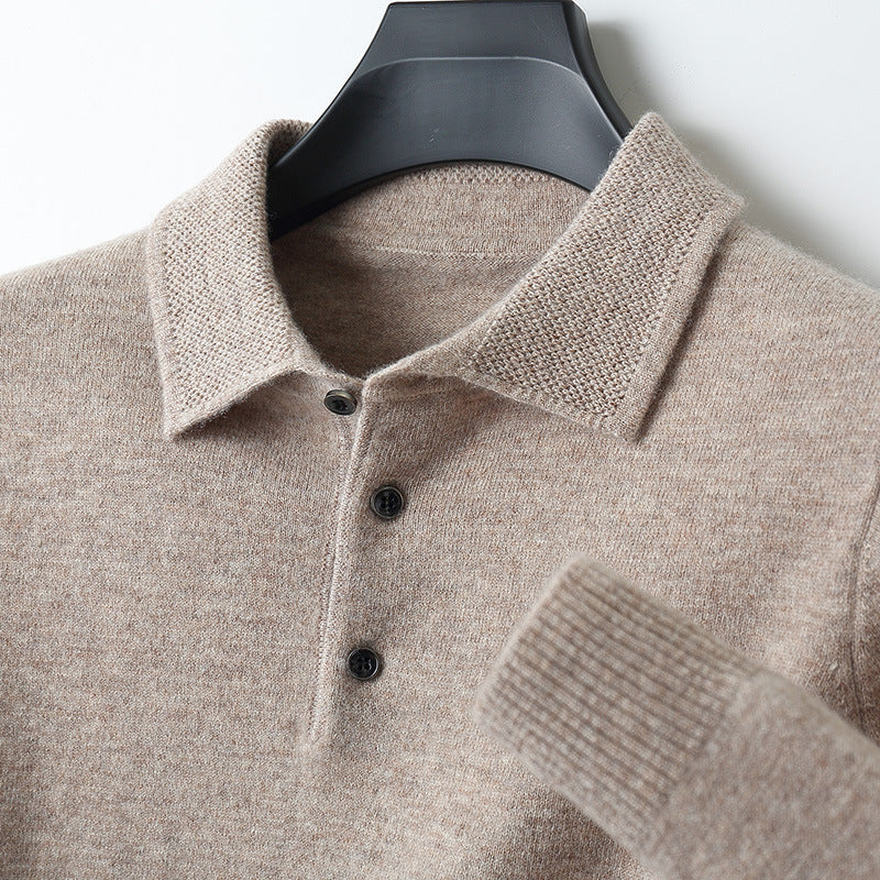 LuxuraSoft Men’s Cashmere-Merino Long Sleeve Polo
