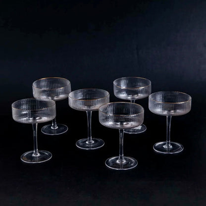 Chic Ribbed Coupe Glass Set for Elegant Cocktails - 6 Pieces