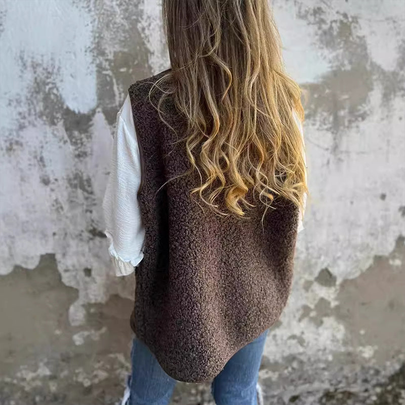 Chic Wool-Blend Vest for Women with Elegant Button Closure