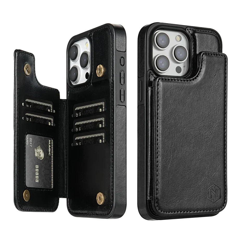 Stylish Leather Wallet Case with Card Slots and Secure Closure