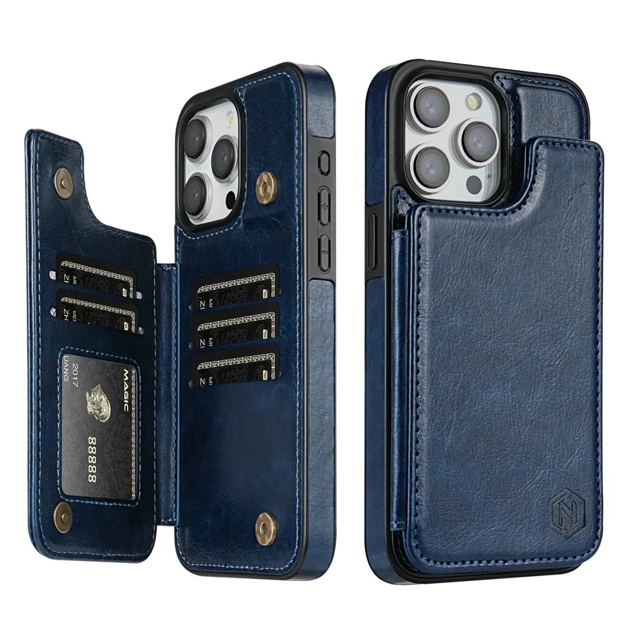 Stylish Leather Wallet Case with Card Slots and Secure Closure