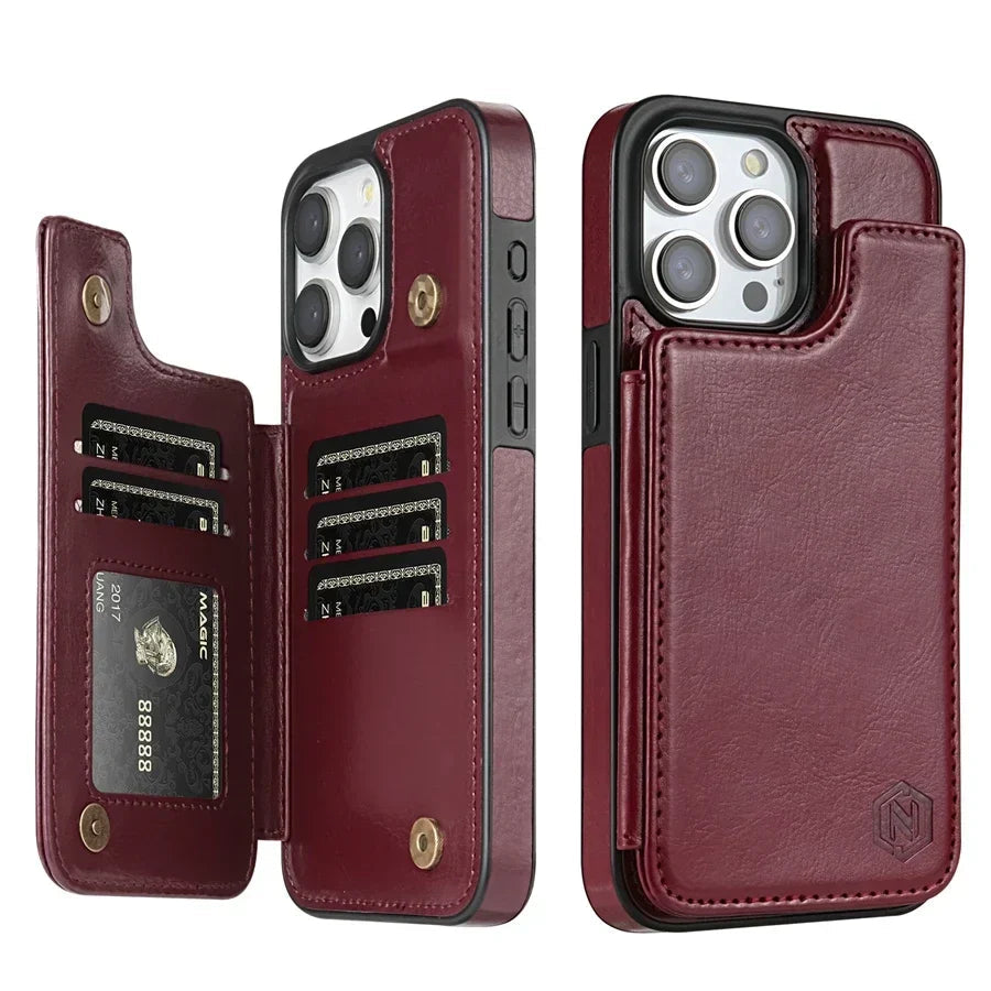 Stylish Leather Wallet Case with Card Slots and Secure Closure