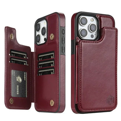 Stylish Leather Wallet Case with Card Slots and Secure Closure