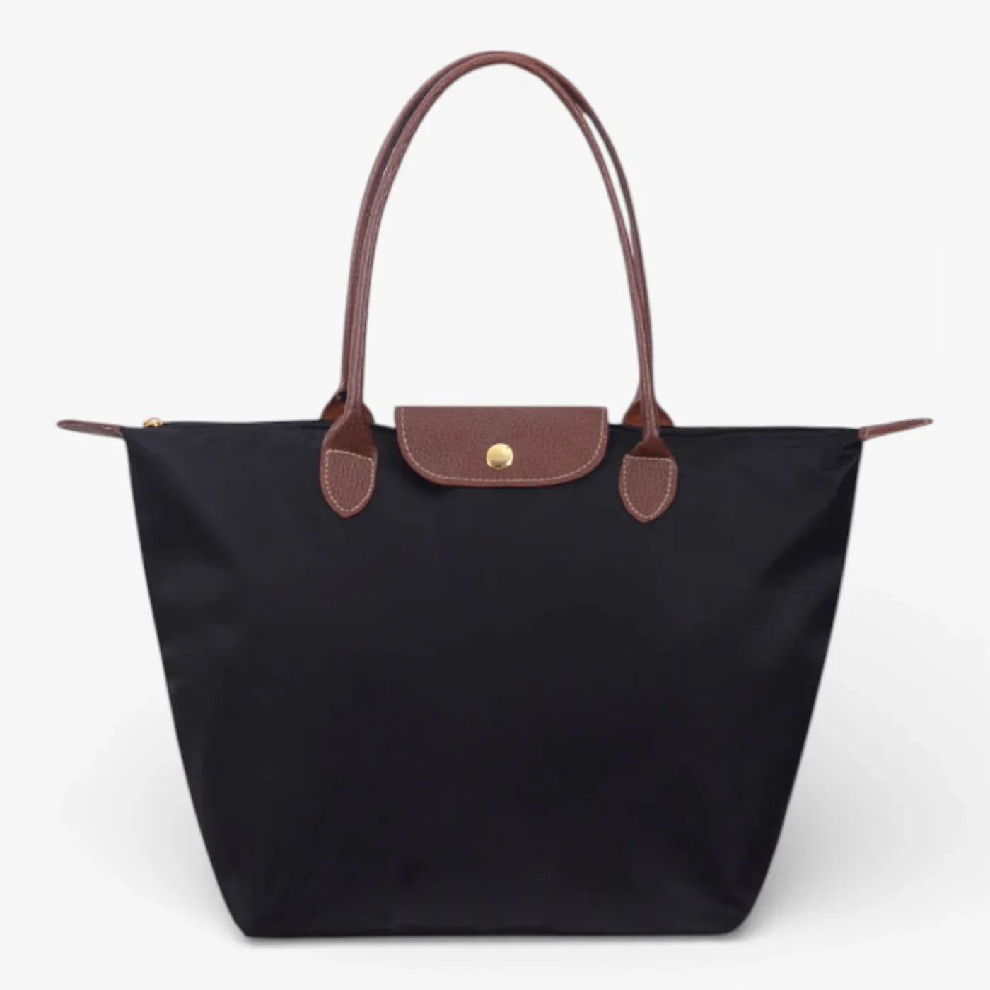 Chic Nylon Tote Bag with Leather Accents and Secure Closure