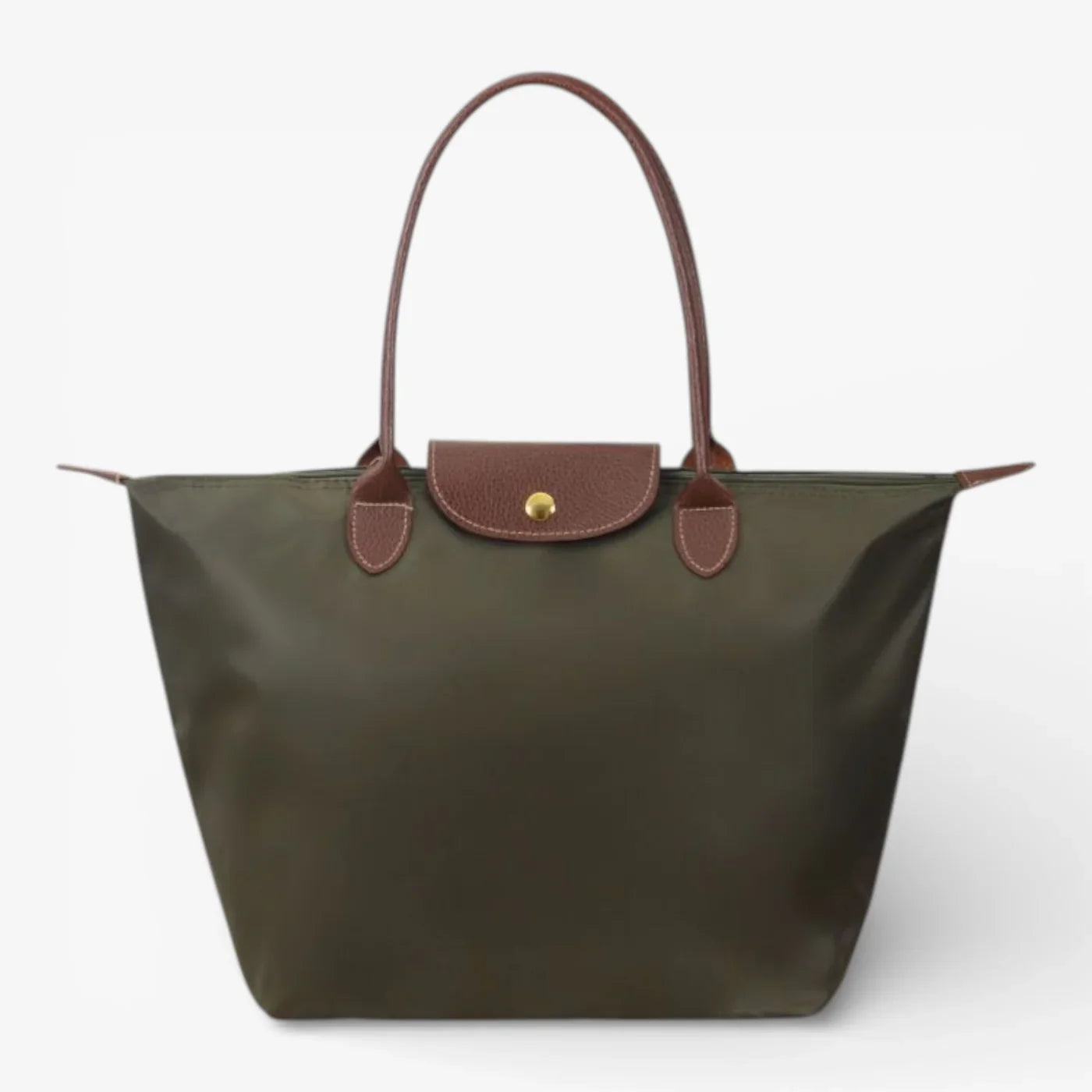Chic Nylon Tote Bag with Leather Accents and Secure Closure
