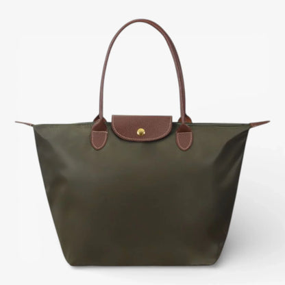 Chic Nylon Tote Bag with Leather Accents and Secure Closure