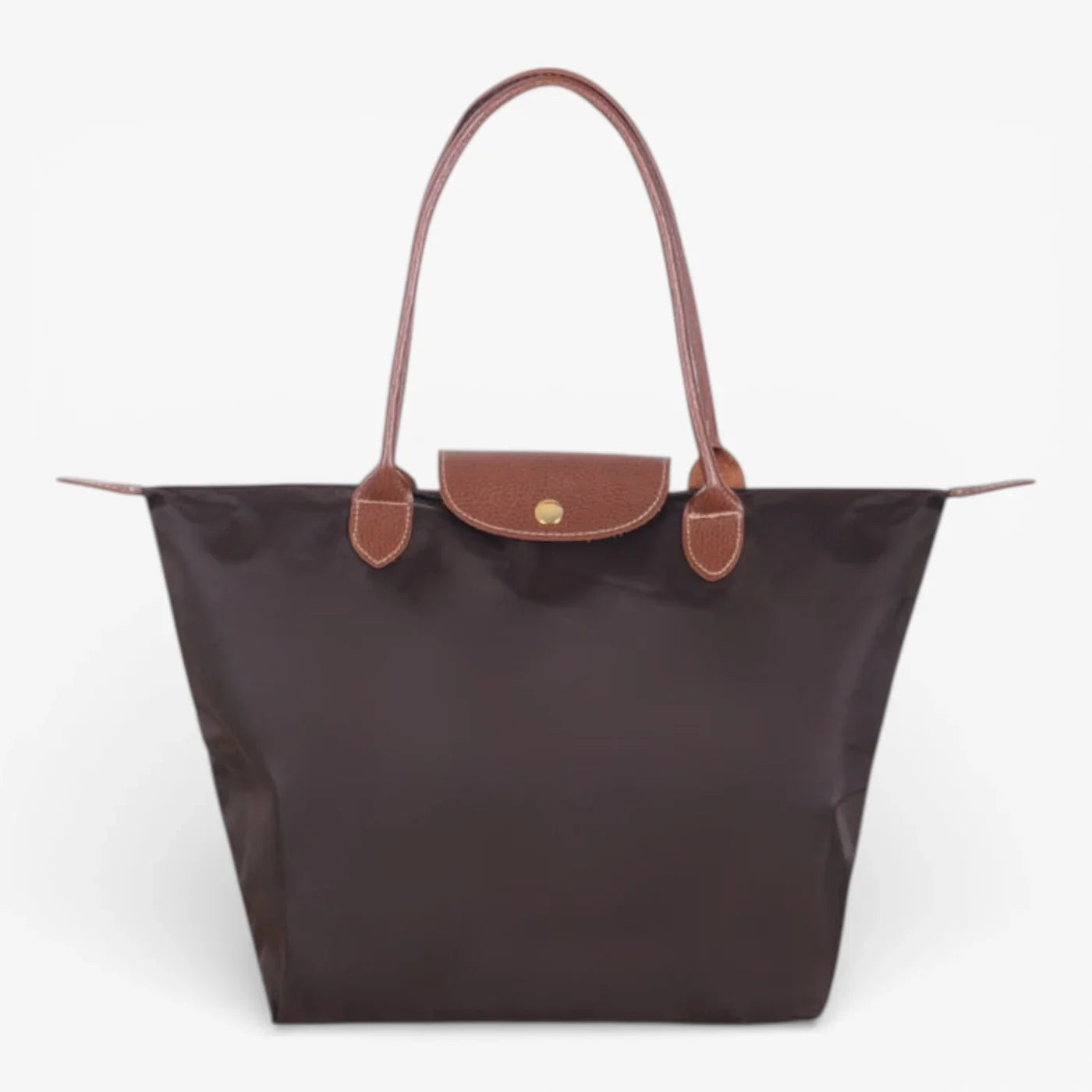 Chic Nylon Tote Bag with Leather Accents and Secure Closure