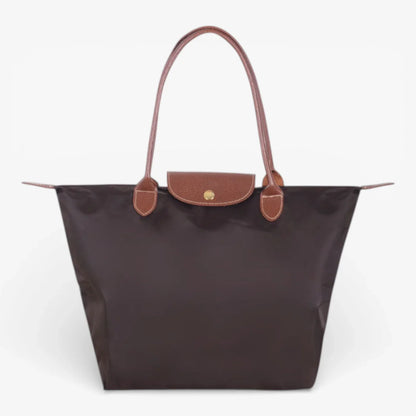 Chic Nylon Tote Bag with Leather Accents and Secure Closure