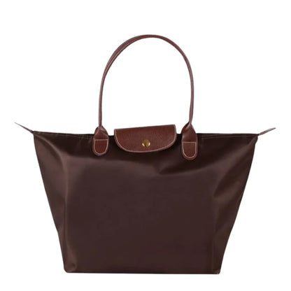 Chic Nylon Tote Bag with Leather Accents and Secure Closure