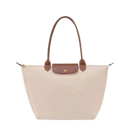 Chic Nylon Tote Bag with Leather Accents and Secure Closure