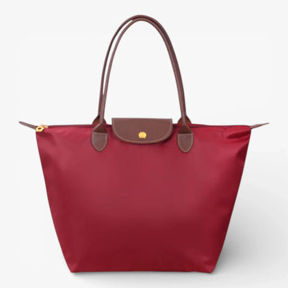 Chic Nylon Tote Bag with Leather Accents and Secure Closure