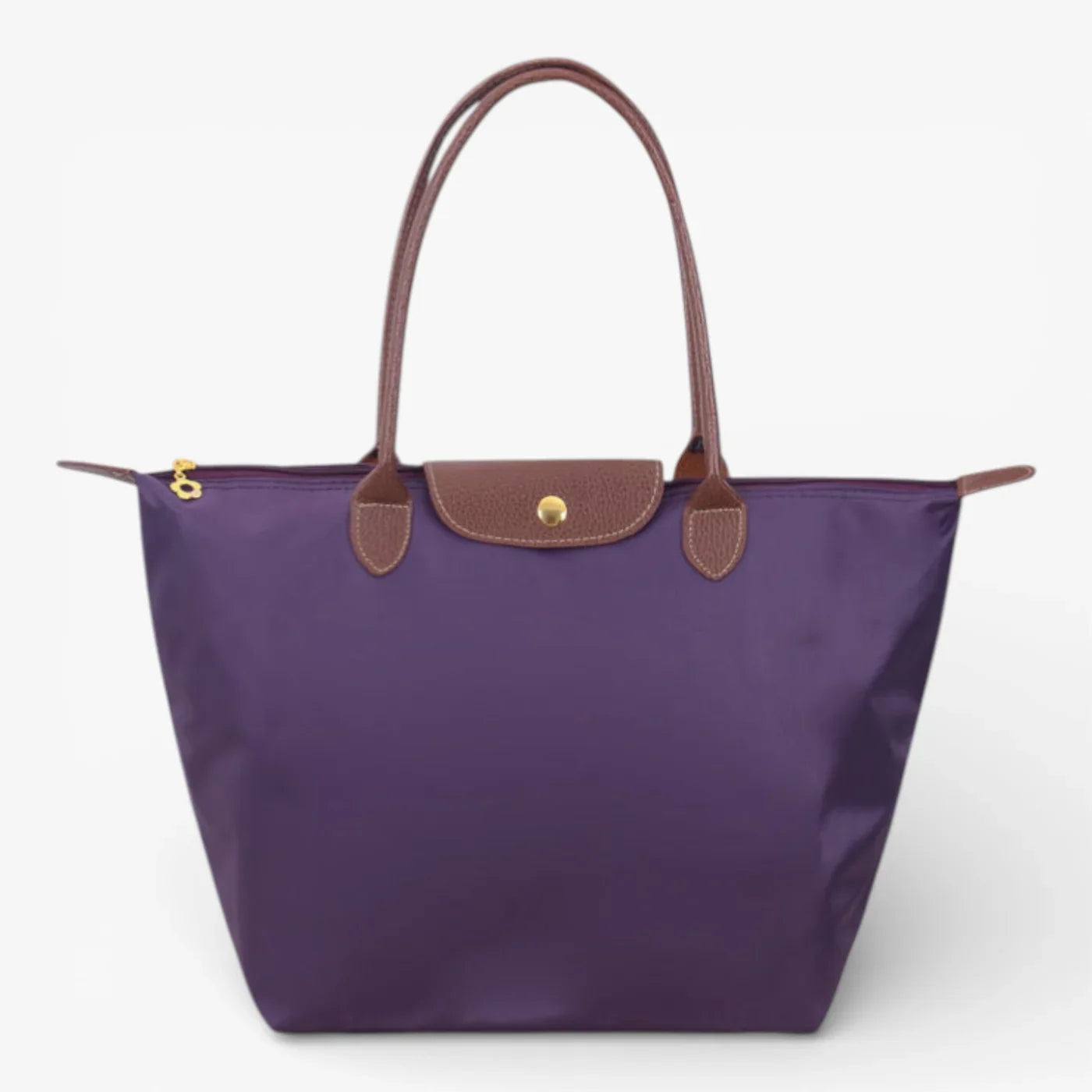 Chic Nylon Tote Bag with Leather Accents and Secure Closure