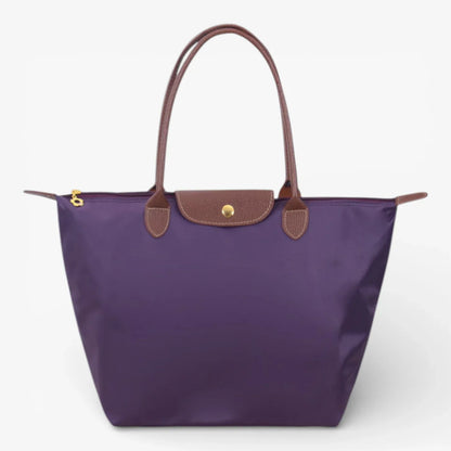 Chic Nylon Tote Bag with Leather Accents and Secure Closure