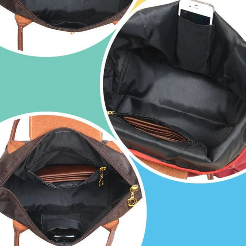 Chic Nylon Tote Bag with Leather Accents and Secure Closure