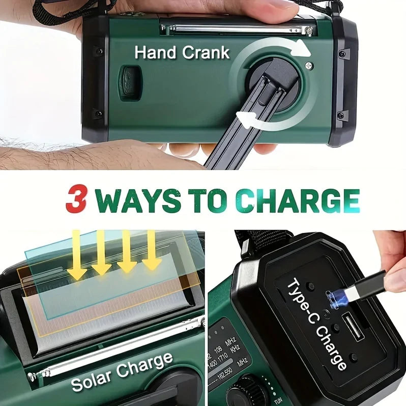 All-in-One Emergency Radio with Solar & Hand Crank Charging
