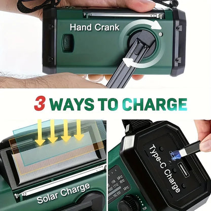 All-in-One Emergency Radio with Solar & Hand Crank Charging