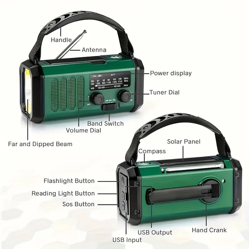 All-in-One Emergency Radio with Solar & Hand Crank Charging