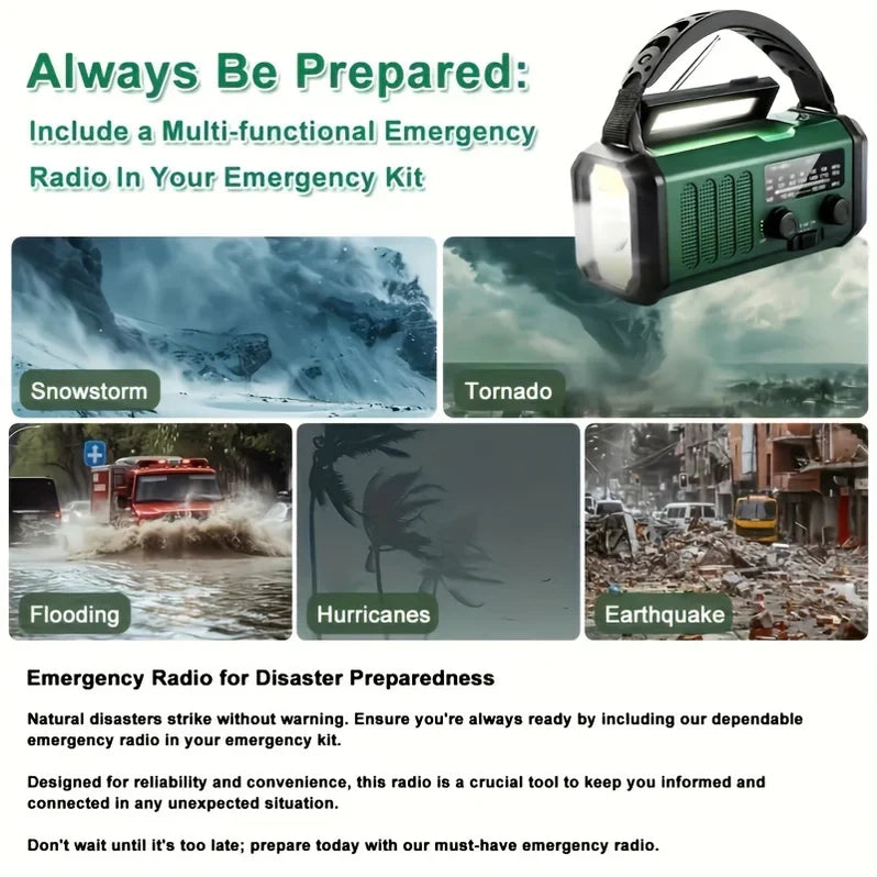 All-in-One Emergency Radio with Solar & Hand Crank Charging