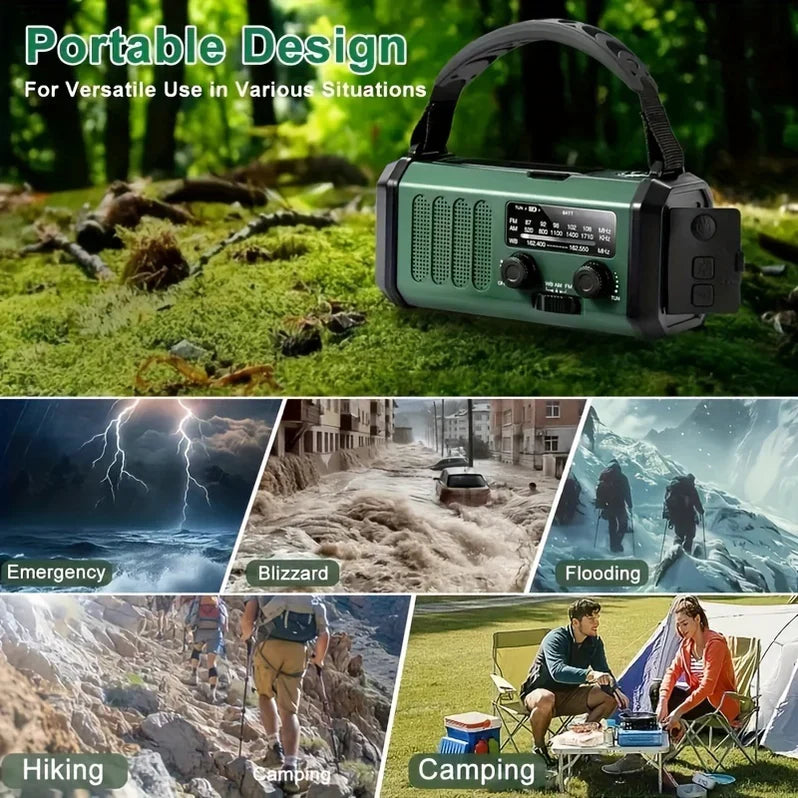 All-in-One Emergency Radio with Solar & Hand Crank Charging