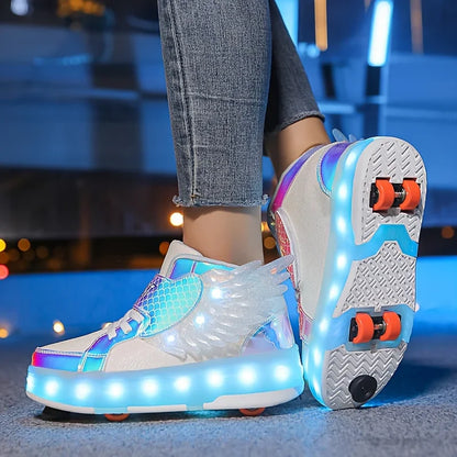 Glow & Roll Sneakers with Wings – Rechargeable Fun for Kids