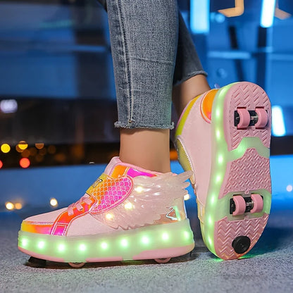 Glow & Roll Sneakers with Wings – Rechargeable Fun for Kids