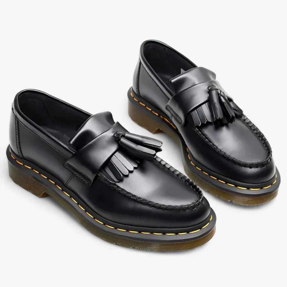 Elegant Black Leather Slip-On Loafers with Tassel Detail