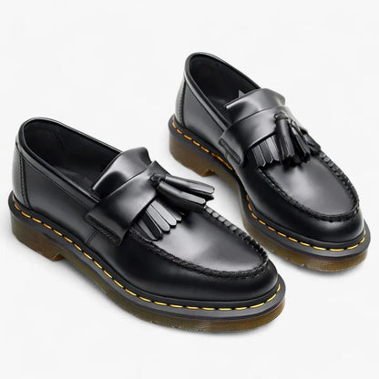 Elegant Black Leather Slip-On Loafers with Tassel Detail