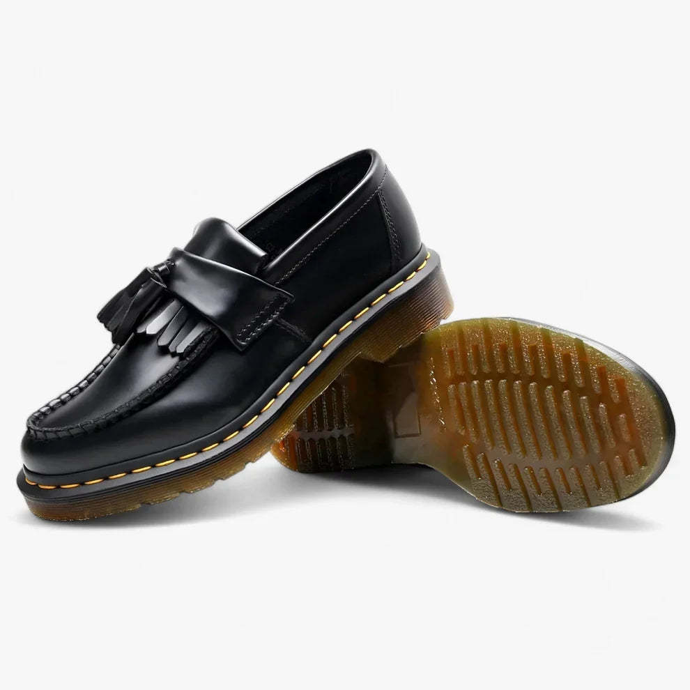 Elegant Black Leather Slip-On Loafers with Tassel Detail