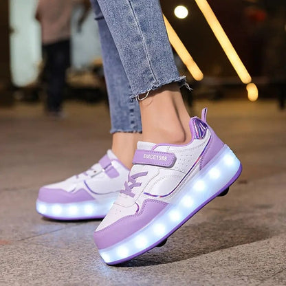 GlowSkate Kids' LED Light-Up Roller Sneakers