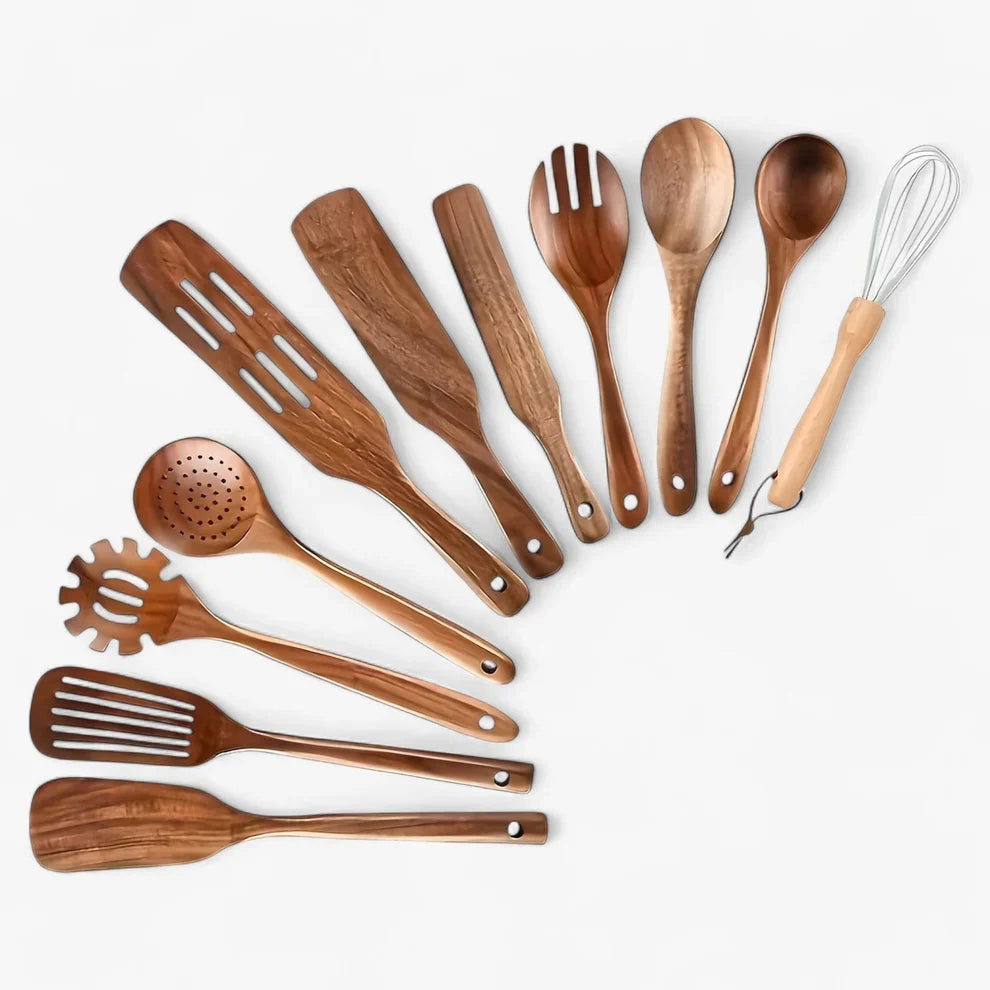 Eco-Friendly Wooden Cooking Utensil Collection - 11 Essentials