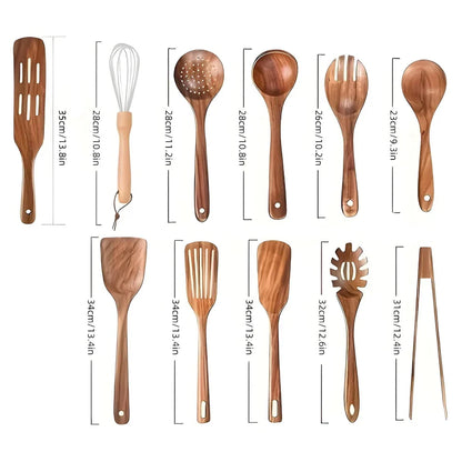 Eco-Friendly Wooden Cooking Utensil Collection - 11 Essentials