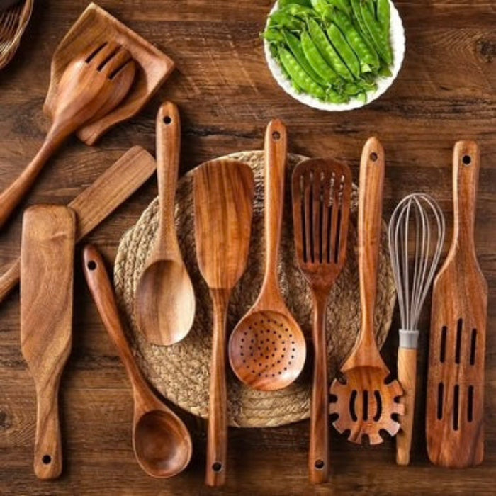 Eco-Friendly Wooden Cooking Utensil Collection - 11 Essentials