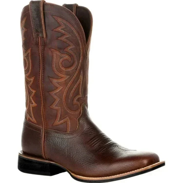 Men's Retro-Inspired Leather Cowboy Boots with Embroidery