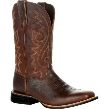 Men's Retro-Inspired Leather Cowboy Boots with Embroidery