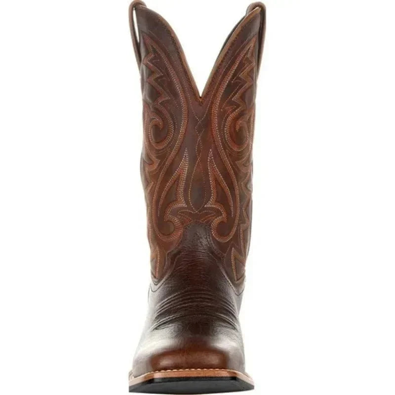 Men's Retro-Inspired Leather Cowboy Boots with Embroidery