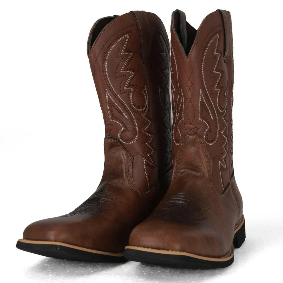 Men's Retro-Inspired Leather Cowboy Boots with Embroidery