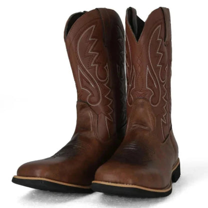 Men's Retro-Inspired Leather Cowboy Boots with Embroidery