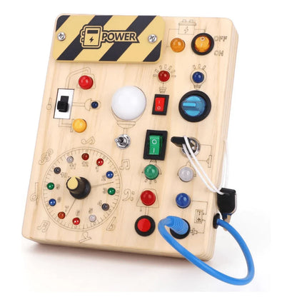 Engaging Wooden Activity Board with LED Lights for Kids