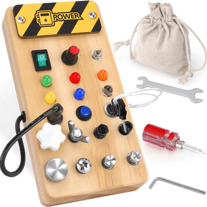 Engaging Wooden Activity Board with LED Lights for Kids