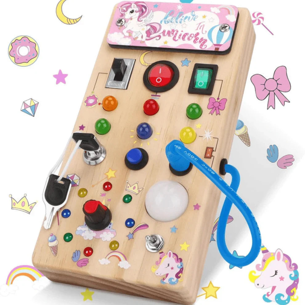 Engaging Wooden Activity Board with LED Lights for Kids