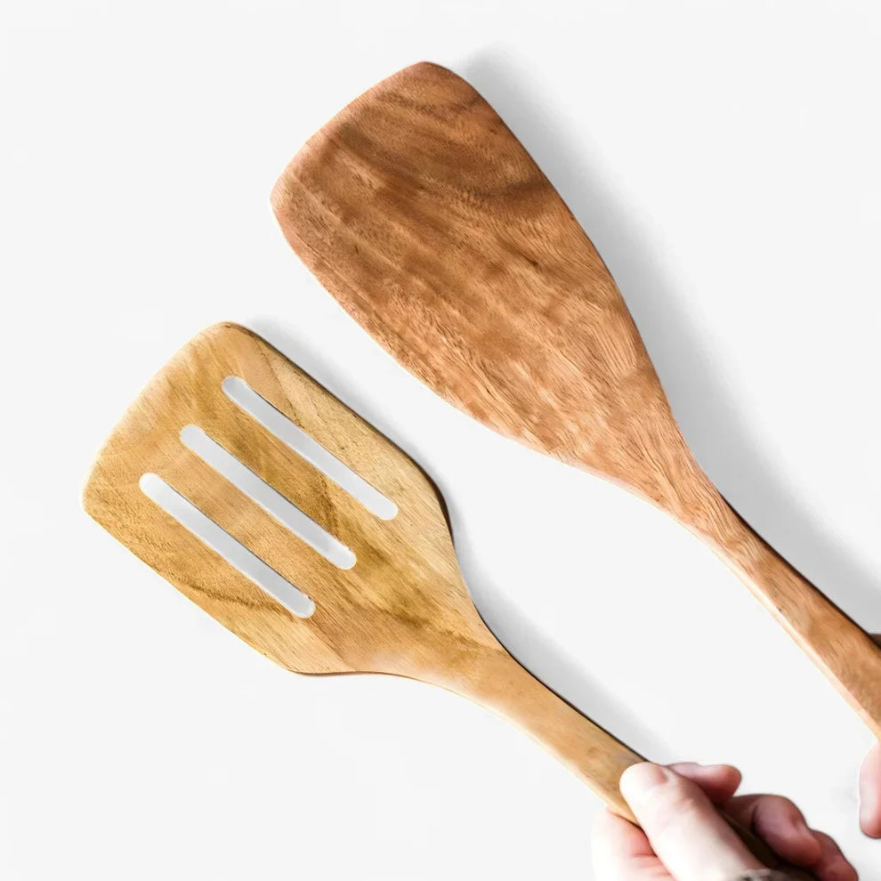 Elegant Teak Wood Cooking Utensil Collection - 9 Piece Set