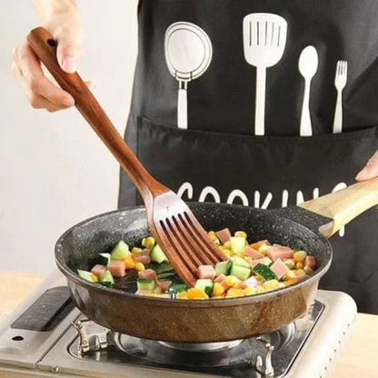 Elegant Teak Wood Cooking Utensil Collection - 9 Piece Set