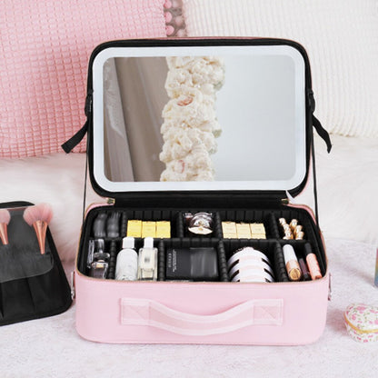 Versatile Makeup Storage Case with Adjustable LED Mirror