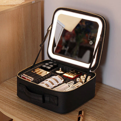 Versatile Makeup Storage Case with Adjustable LED Mirror
