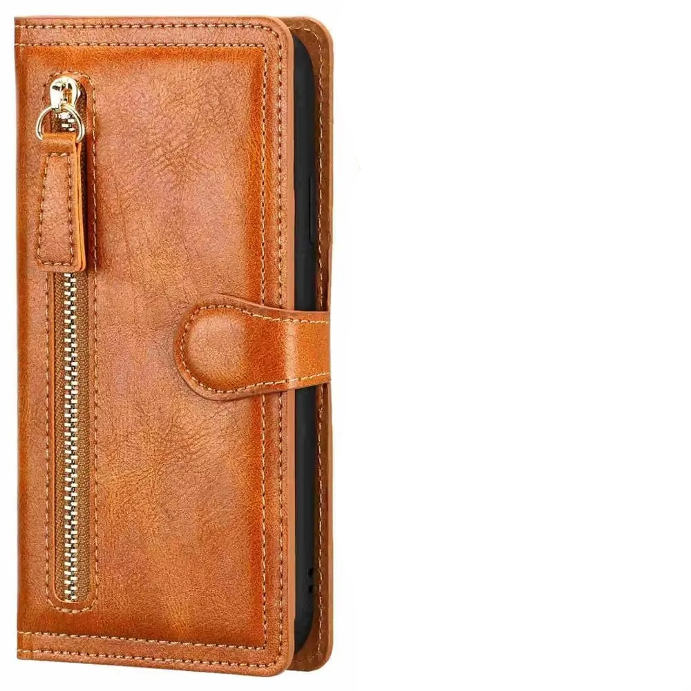 Smart Leather Wallet Case with Zip Closure and Stand Function