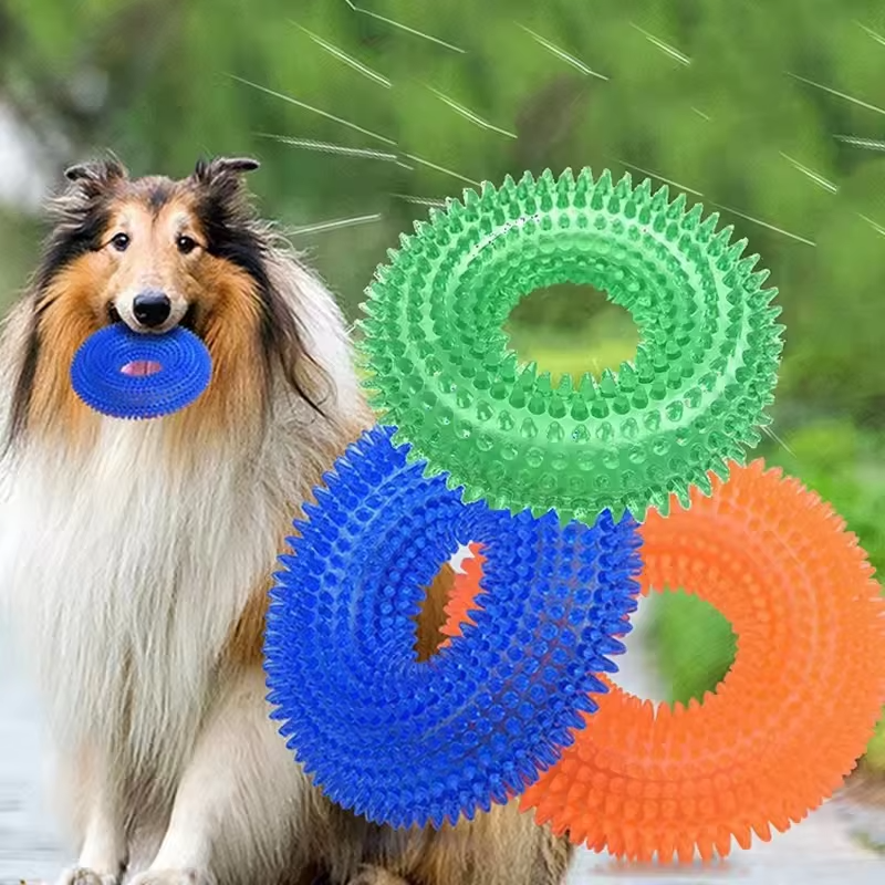 Interactive Chew Ring for Dogs with Textured Grip and Squeaker