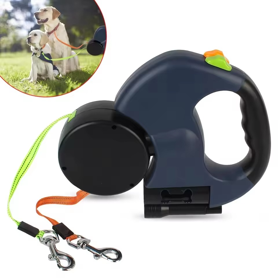 Smart Dual Dog Leash with LED Light and Waste Bag Holder